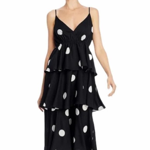O.P.T. Cava Black and White Polka Dot Tiered Midi Dress - Picture 3 of 7